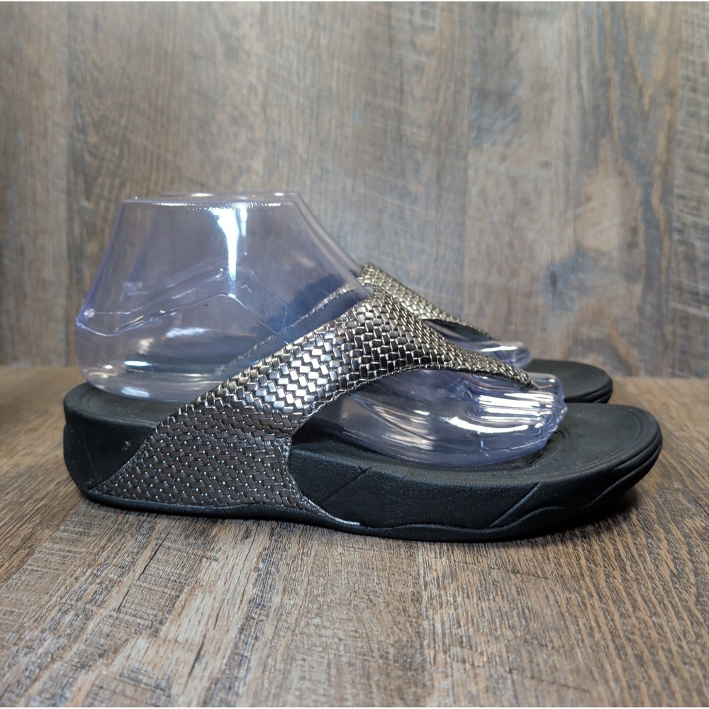 Fitflop Lulu Weave Silver Metallic Thong Flip Flop Toe Post Sandals Womens Sz 8 - Picture 2 of 13